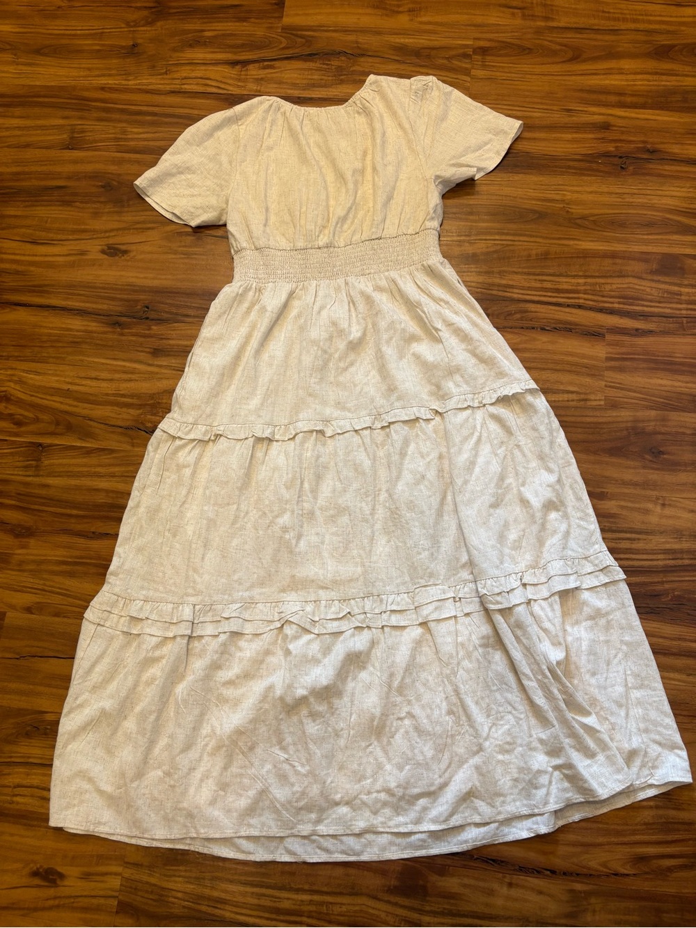 Sugar Lips XL Cream Linen Blend Tiered Maxi Dress Cottagecore Coastal Boho - Picture 5 of 6